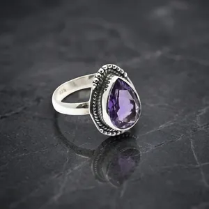 Vintage 925 Silver Amethyst Ring Pear Cut Bezel Setting Women's Gemstone Jewelry Everyday Wear - Product Image 3