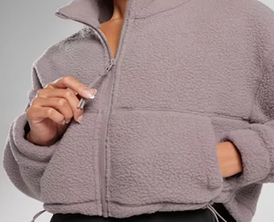 Chaqueta de mujer con logotipo personalizado ropa de calle de moda transpirable de gran tamaño Sherpa con mangas más nuevas y elegantes cuello vuelto impermeable - Product Image 6