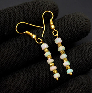 Welo <b>Opal</b> Bead <b>Earrings</b>, 925 Silver & 14k Gold, Ethiopian Gemstone - Product Image 5