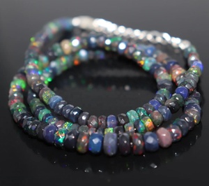 Black Fire <b>Opal</b> Beads Necklace 3-4mm 15 inches Faceted Rondelle Style Minimalist Black Ethiopian <b>Opal</b> Faceted Beads - Product Image 4