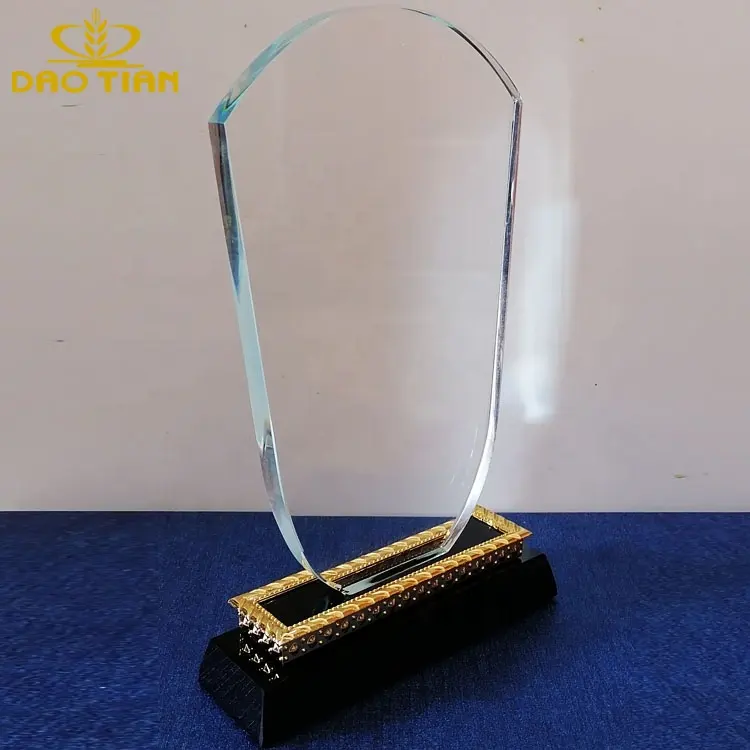 wholesale high quality k9 blank crystal trophy award metal crystal shields awards trophies with Golden trim base