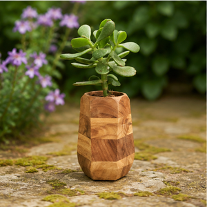 Wholesale Handmade Geometric <b>Wooden</b> Succulent <b>Planter</b> Indoor Flower Pot for Office Desk & Home Decor Solid Wood <b>Small</b> Plant Pot - Product Image 2