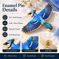 Broche de chapeau en alliage de zinc émaillé souple, thème animalaire Blue Jay, personnalisée, de luxe, impeccable et attrayante, pour les amoureux des oiseaux, vente en gros