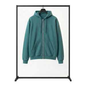 Tall <b>Longline</b> Full <b>Zip</b> Fleece <b>Hoodie</b> Extended Hem Streetwear Sweatshirt Blank Solid Color Drop Shoulder Cotton Coat - Product Image 5