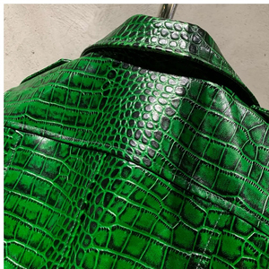 Chaqueta de Motero de Cuero Vacuno Verde Vintage con Cinturón y Cremallera, Chaqueta de Invierno Impermeable Unisex - Product Image 5