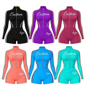 Manufacturers for Clothing Women's Streetwear <b>Workout</b> Sets Skinny <b>Jacket</b> and Jogger Shorts Women Custom Tracksuit 2 Piece Set - Product Image 5