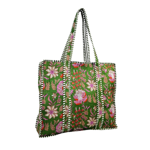 Chic Block Print Floral Grand sac fourre-tout vert durable avec fermeture à glissière - Product Image 3