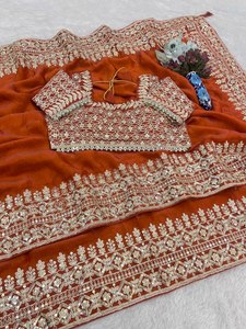 Fendy Satin 3MM Sequin Corded Border <b>Saree</b> Heavy Latkan Blouse Soft Elegant Rich Look Piping Border Heavy Pallu Traditional - Product Image 2