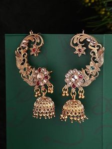 Luxury Gold Plated Certified Kundan <b>Ear</b> <b>Cuff</b> Jhumka <b>Earrings</b> Women Indian Bridal Wedding Jewelry Peacock Pearl Drop Style Ethnic - Product Image 6