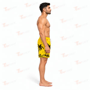 <b>Men's</b> <b>Yellow</b> Palm Tree Print Swim <b>Shorts</b> Quick Dry Drawstring Board <b>Shorts</b> Casual Beach Wear <b>Men</b> Beach <b>Shorts</b> - Product Image 3