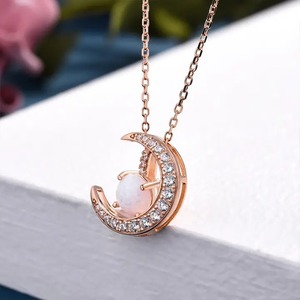 New Design 925 Moissanite Rose Gold <b>Moon</b> Design 1.0 Carat Round Cut Pendant <b>Necklace</b> in Sterling Silver for Women's India - Product Image 3