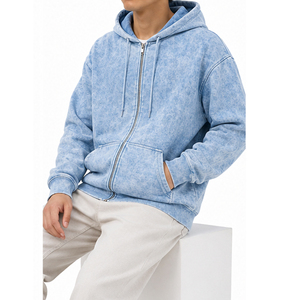 Sweat à capuche zippé unisexe en molleton épais délavé à l'acide, style streetwear, avec broderie personnalisée, vente en gros, vintage - Product Image 4
