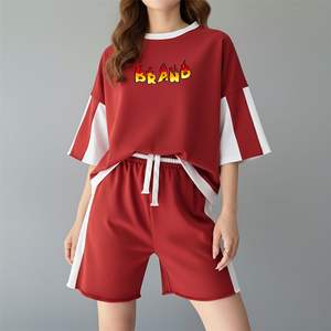Ensemble 2 pièces surdimensionné pour femme en 100 % coton, t-shirt et short, brodé, couleur unie, haute qualité, tenue d'été, écologique, vente chaude - Product Image 5