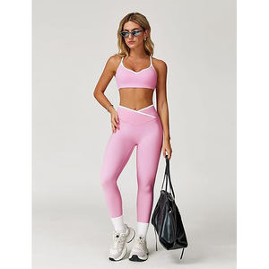 Conjunto de Yoga Antirozaduras para Mujer, Sujetador Deportivo sin Costuras con Bordes Cortados a Láser, Leggings de Cintura Alta con Bolsillo para Teléfono Celular, Nailon y Spandex - Product Image 5