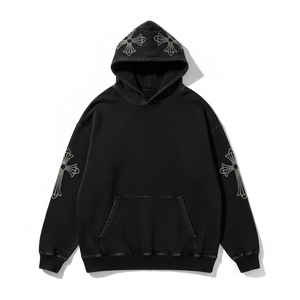Custom Embroidered Cross Pattern Black Full Zip Cotton Streetwear Hoodies <b>for</b> <b>Men</b> Custom Logo Bulk Apparel Manufacturing - Product Image 1