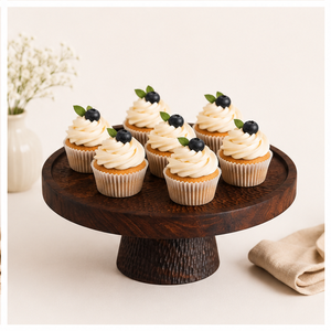 Support à gâteau en bois de Sheesham massif sculpté à la main avec texture ondulée, présentoir surélevé pour desserts, idéal pour mariages, pâtisseries et décoration - Product Image 2
