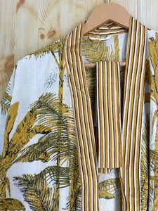 Bata Kimono de Algodón 100% Tejido con Estampado de Dibujos Animados para Mujer, Camisón de Verano Hecho a Mano, Cuello en V, Cintura Elástica, Largo hasta la Rodilla, Suave y Completo - Product Image 2