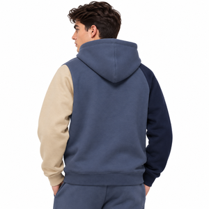 Sweat à capuche oversize pour homme avec trois panneaux verticaux bicolores, cordon de serrage réglable, poche kangourou et poignets côtelés - Product Image 4