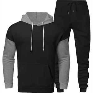 Men's <b>Dark</b> <b>Green</b> Hoodie With White Sleeves And Drawstring Pants Casual Solid Color Tracksuit Autumn Wear Full Length Regular Fit - Product Image 4
