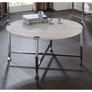 Tavolino tondo in rovere bianco con gamba con struttura in metallo cromato - Product Image 2