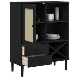 Meuble de rangement de cuisine en pin massif SENJA aspect rotin en noir 35.4 "x 15.7" x 44.1" - Product Image 4