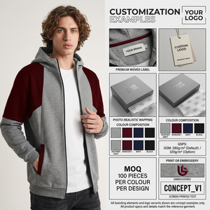 Sudadera con capucha y cremallera para hombre, con bloques de color, 280 GSM, poliéster y algodón, forro polar lavado, logotipo personalizado, ropa al por mayor - Product Image 4