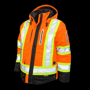 Veste de travail haute visibilité pour homme avec capuche, bandes réfléchissantes, imperméable, en polyester, pour l'hiver, fermeture éclair - Product Image 6