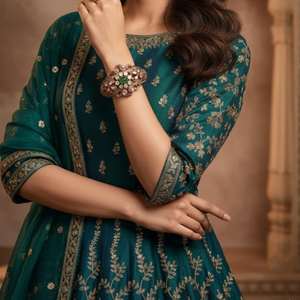 Bracelet tendance en argent sterling 925 plaqué or, fait main, avec pierres Polki et émeraudes, pour femme, idéal pour les soirées et les fiançailles. - Product Image 1