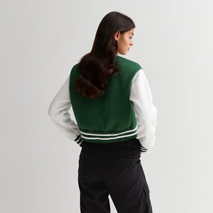 <b>Spring</b> Trendy <b>Women's</b> Custom Canvas Stand Collar Varsity Baseball Jacket Winter <b>Coat</b> with Custom Colors & Logo OEM Service - Product Image 2