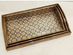 Bandeja Decorativa Rústica de Madera, Rectangular, con Diseño de Plantas, Hecha a Mano - Product Image 3