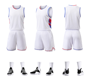 Ensemble de maillot de basket-ball unisexe, noir, rouge, bleu, couleur contrastée, débardeur sans manches, short, respirant, anti-transpiration, polyester - Product Image 4