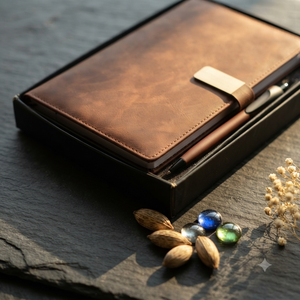 Coffret Cadeau Élégant Aurelux Premium : Carnet Relié en Velours PU Marron et Stylo Bille, 80 GSM, Sérigraphié, Gaufré et Doré - Product Image 5