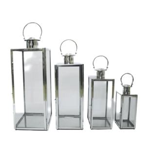 Stainless Steel Rectangular <b>Lantern</b> <b>Set</b> For Home Decoration Durable Metal Candle Holders - Product Image 1