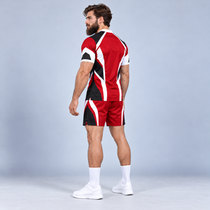 Ensemble short et maillot de rugby unisexe par sublimation, respirant, rouge, noir, blanc, 100 % polyester, haute qualité, personnalisable, marque Needle - Product Image 5