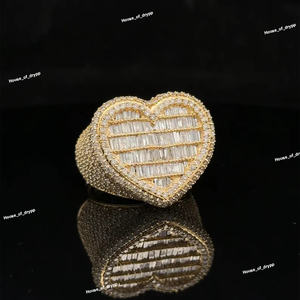 Lujo Hip Hop forma de corazón plata esterlina rodio plateado anillo Baguette Moissanite diamantes Iced declaración anillo para hombres mujeres - Product Image 3