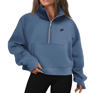 Sudadera personalizada OEM para mujer, de forro polar, con media cremallera, cuello alto, estilo oversize, con orificios para los pulgares - Product Image 1