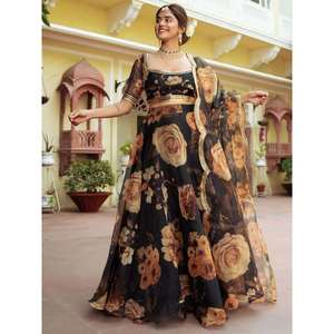 Entretenido Negro Impreso Semi Cosido Tradicional Lehenga Choli - Product Image 4