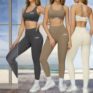 ชุดกีฬาผู้หญิง 2 ชิ้น เอวยางยืดปานกลาง แห้งเร็ว น้ำหนักเบา เสื้อโยคะแขนกุด กางเกงขายาวสีพื้น - Product Image 5