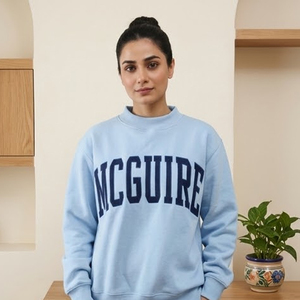 McGuire Women's Light Blue Oversized Crew Neck <b>Sweatshirt</b> Custom Sorority Mock Neck Knit Pullover Greek Letter Chapter Logo - Product Image 2