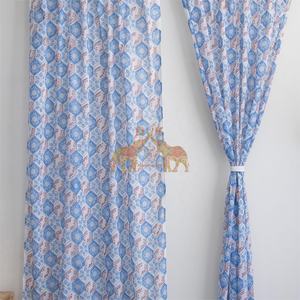 High Quality Modern Block Printed Cotton Floral Printed <b>Sheer</b> <b>Curtains</b> for Living Room Kitchen <b>Curtain</b> Set - Product Image 2