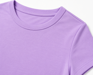 Camiseta de Manga Corta con Cuello Redondo Color Lavanda para Mujer, Corte Ajustado, Color Sólido, Tejido de Punto Informal, para Todas las Temporadas - Product Image 3