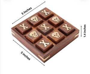 Juego de Mesa Tic Tac Toe de Madera con Incrustaciones de Latón Hechas a Mano, Decoración de Escritorio, Juego de Mesa de Viaje, Regalos - Product Image 1