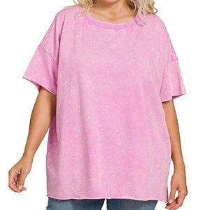 เสื้อยืดลายฟอกสี คอตตอน แขนสั้น เสื้อยืดลายฟอกสีสำหรับผู้หญิง ขายส่งเสื้อยืดลายฟอกสีแบบ OEM เสื้อยืดลายฟอกสีสกรีนโลโก้ตามสั่ง ไซส์ใหญ่ - Product Image 5