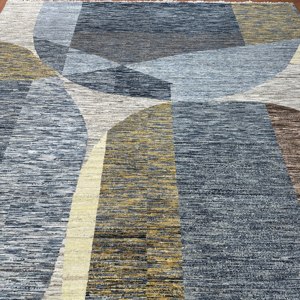 8x10 Ft Hand Knotted Wool & Silk Modern Slate Blue Grey And <b>Ivory</b> Handmade Carpet - Product Image 3