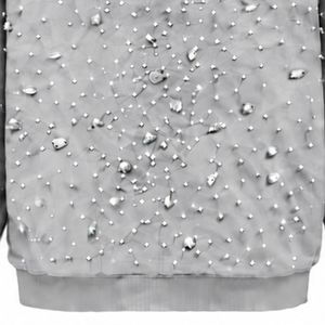 Sudadera con capucha gris claro perlado con cremallera completa, chaqueta de moda urbana con cristales incrustados, sudadera con capucha de manga larga - Product Image 6