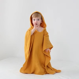 Serviette de bain à capuche pour enfants en coton, couleur unie, couverture portable, jaune moutarde, serviette à capuche pour enfants - Product Image 1
