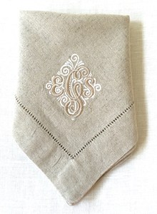 Serviettes de table en lin 100% Nature4u, style japonais, point de croix, monogramme brodé, couleur et logo personnalisés, utilisation en avion, 60x60cm - Product Image 4