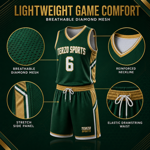 Uniforme de Baloncesto Emerald Champion, Conjunto de Jersey y Pantalones Cortos de Malla de Diamantes de Lujo con Logotipo del Club Personalizado, Nombre y Número del Jugador - Product Image 2