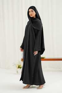 Modern Trendiness Abaya Modest Muslim Women Plus Size Floor Length V Neck Anti-Wrinkle Seamless Waist Tie Button Details Work - Product Image 4