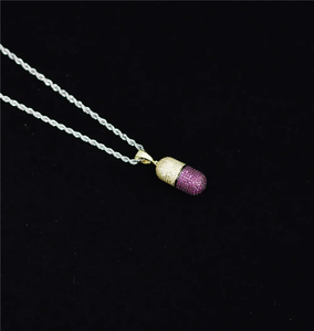 Hip Hop Jewelry Pill Necklace CZ Silver Copper <b>Iced</b> <b>Out</b> Unisex Capsule Pendant Bling Gold Silver Cuban <b>Chain</b> Charm Womens Men - Product Image 4